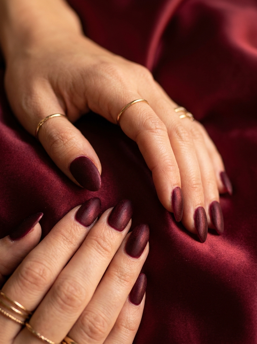 Burgundy Velvet Stage Nails
